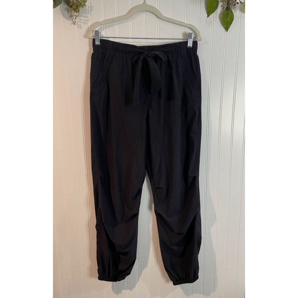 Paskho Black Elastic Waist Tie Pants L Polyester & Elastane Womens Casual Wear